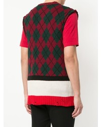 Мужской темно-красный трикотажный жилет с ромбами от Undercover