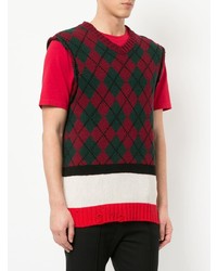 Мужской темно-красный трикотажный жилет с ромбами от Undercover