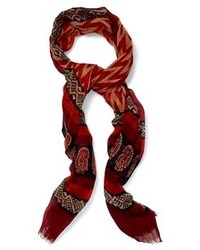 Темно-красный шарф с принтом
