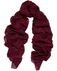Женский темно-красный шарф с принтом от Saint Laurent
