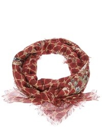 Женский темно-красный шарф с цветочным принтом от Alexander McQueen