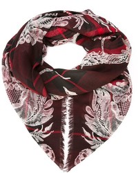 Женский темно-красный шарф с цветочным принтом от Alexander McQueen