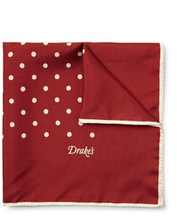 Темно-красный шелковый нагрудный платок в горошек от Drakes