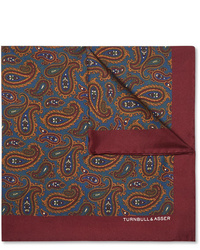 Темно-красный шелковый нагрудный платок с "огурцами" от Turnbull & Asser
