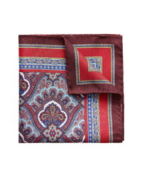 Темно-красный шелковый нагрудный платок с принтом