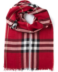 Женский темно-красный шелковый шарф в клетку от Burberry