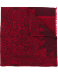 Мужской темно-красный шелковый шарф с "огурцами" от Etro
