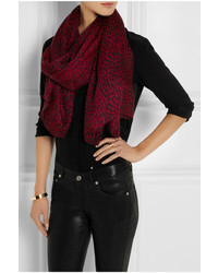 Женский темно-красный шелковый шарф от Saint Laurent