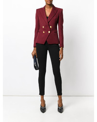 Женский темно-красный шерстяной двубортный пиджак от PIERRE BALMAIN