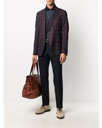 Мужской темно-красный шерстяной пиджак в клетку от Etro