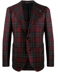 Мужской темно-красный шерстяной пиджак в шотландскую клетку от Tagliatore