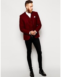 Мужской темно-красный шерстяной пиджак от Asos