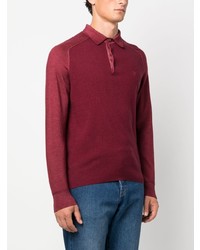 Мужской темно-красный шерстяной свитер с воротником поло с вышивкой от Etro