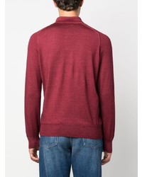 Мужской темно-красный шерстяной свитер с воротником поло с вышивкой от Etro