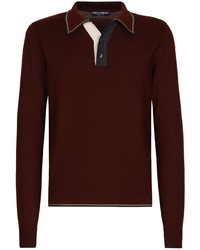 Мужской темно-красный шерстяной свитер с воротником поло от Dolce & Gabbana