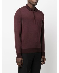 Мужской темно-красный шерстяной свитер с воротником поло от Canali