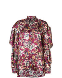 Темно-пурпурная блуза на пуговицах с цветочным принтом
