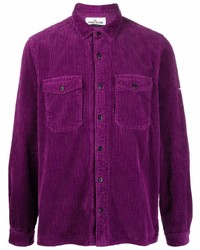 Мужская темно-пурпурная вельветовая рубашка с длинным рукавом от Stone Island