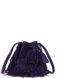 Темно-пурпурная замшевая сумка-мешок c бахромой