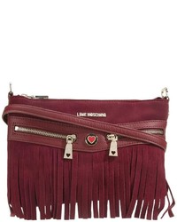 Темно-пурпурная замшевая сумка через плечо c бахромой от Love Moschino