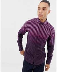 Мужская темно-пурпурная рубашка с длинным рукавом в мелкую клетку от BOSS