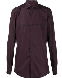 Темно-пурпурная рубашка с длинным рукавом с вышивкой