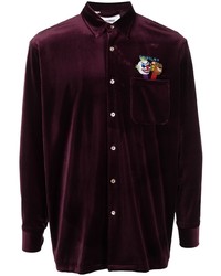 Мужская темно-пурпурная рубашка с длинным рукавом с вышивкой от Doublet