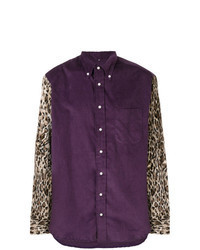 Темно-пурпурная рубашка с длинным рукавом с леопардовым принтом