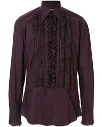 Темно-пурпурная рубашка с длинным рукавом с рюшами