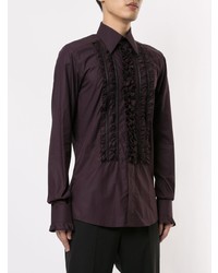 Мужская темно-пурпурная рубашка с длинным рукавом с рюшами от Dolce & Gabbana