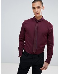 Мужская темно-пурпурная рубашка с длинным рукавом с узором "в ёлочку" от ASOS DESIGN