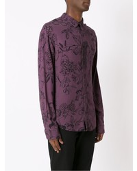 Мужская темно-пурпурная рубашка с длинным рукавом с цветочным принтом от OSKLEN