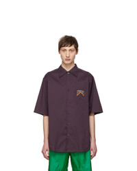 Мужская темно-пурпурная рубашка с коротким рукавом в вертикальную полоску от Prada