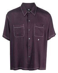 Мужская темно-пурпурная рубашка с коротким рукавом с вышивкой от Stussy