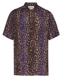 Мужская темно-пурпурная рубашка с коротким рукавом с леопардовым принтом от Wacko Maria