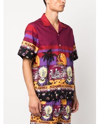 Мужская темно-пурпурная рубашка с коротким рукавом с принтом от Pleasures