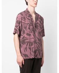 Мужская темно-пурпурная рубашка с коротким рукавом с принтом от Lardini