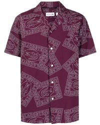 Мужская темно-пурпурная рубашка с коротким рукавом с принтом от Lacoste