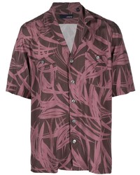 Мужская темно-пурпурная рубашка с коротким рукавом с принтом от Lardini