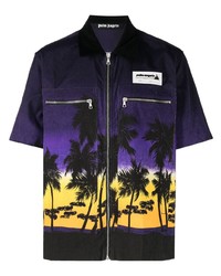 Мужская темно-пурпурная рубашка с коротким рукавом с принтом от Palm Angels