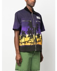 Мужская темно-пурпурная рубашка с коротким рукавом с принтом от Palm Angels