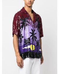Мужская темно-пурпурная рубашка с коротким рукавом с украшением от P.A.R.O.S.H.