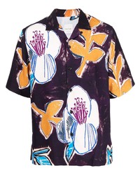 Мужская темно-пурпурная рубашка с коротким рукавом с цветочным принтом от Paul Smith