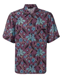 Мужская темно-пурпурная рубашка с коротким рукавом с цветочным принтом от Prada