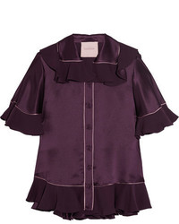 Темно-пурпурная сатиновая блузка с рюшами от Roksanda