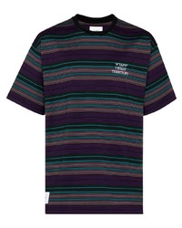Мужская темно-пурпурная футболка с круглым вырезом в горизонтальную полоску от WTAPS