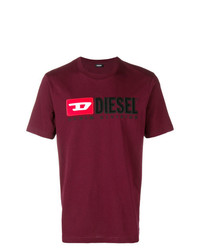 Мужская темно-пурпурная футболка с круглым вырезом с вышивкой от Diesel