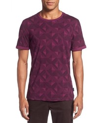 Темно-пурпурная футболка с круглым вырезом с геометрическим рисунком