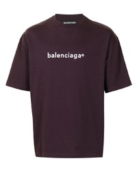 Мужская темно-пурпурная футболка с круглым вырезом с принтом от Balenciaga