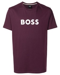 Мужская темно-пурпурная футболка с круглым вырезом с принтом от BOSS